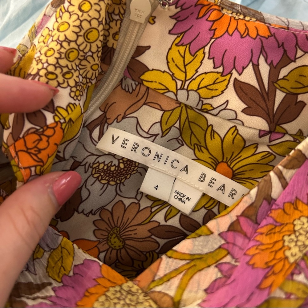 Veronica Beard Kailani Yellow Orange Boho Floral Silk Top - Picture 4 of 7